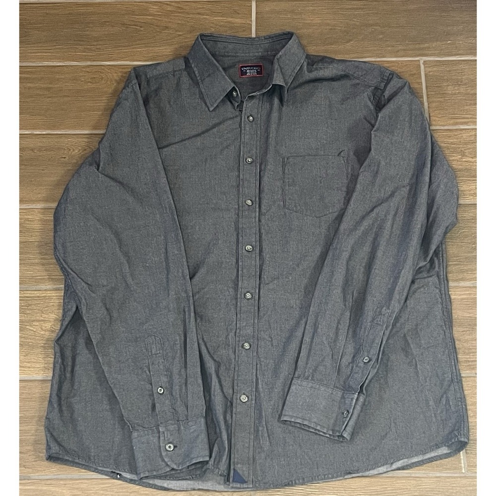 UNTUCKit Men's XXL Casablanca Tall Gray Chambray Cotton Button Up Long Sleeve